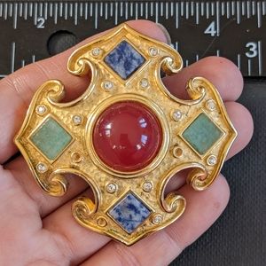 SUNG Vintage, Brooch, golden metal, art Deco, precius stones, high Quality, 80'